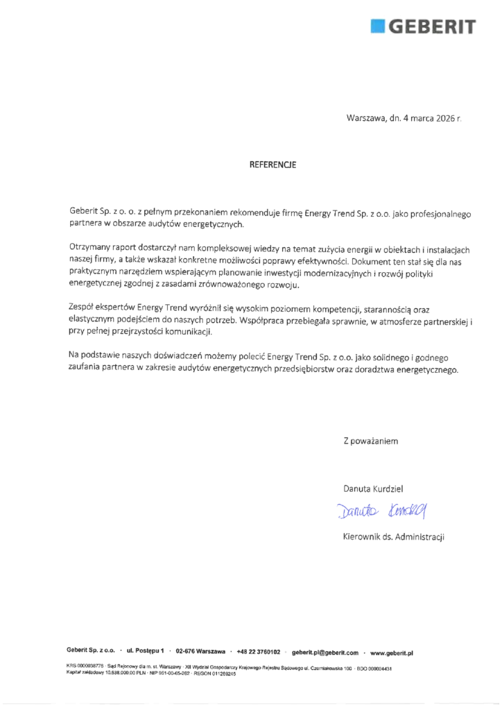 Referencje Energy Trend – Geberit Sp. z o.o. – Audyt energetyczny przedsiębiorstwa