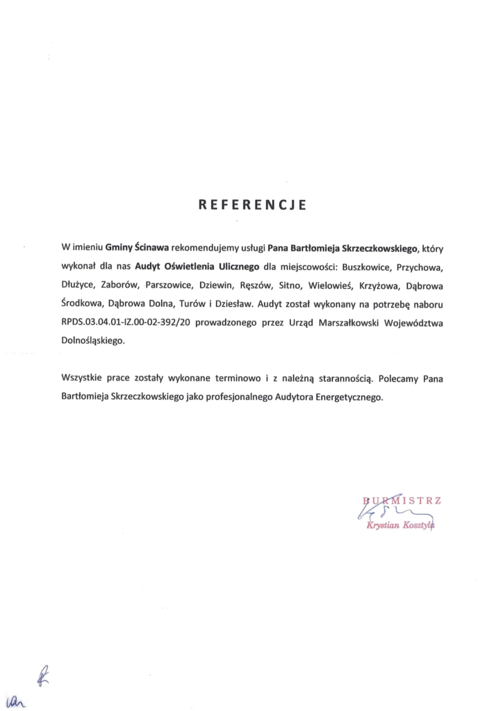 Referencje Energy Trend – Gmina Ścinawa – Audyt oświetlenia