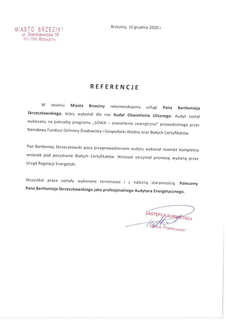 Referencje Energy Trend – Miasto Brzeziny – Audyt oświetlenia